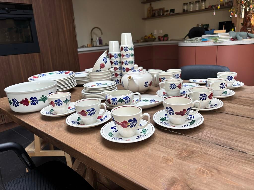 Grote set Boerenbont servies, Ophalen, Gebruikt, Aardewerk, Boerenbont