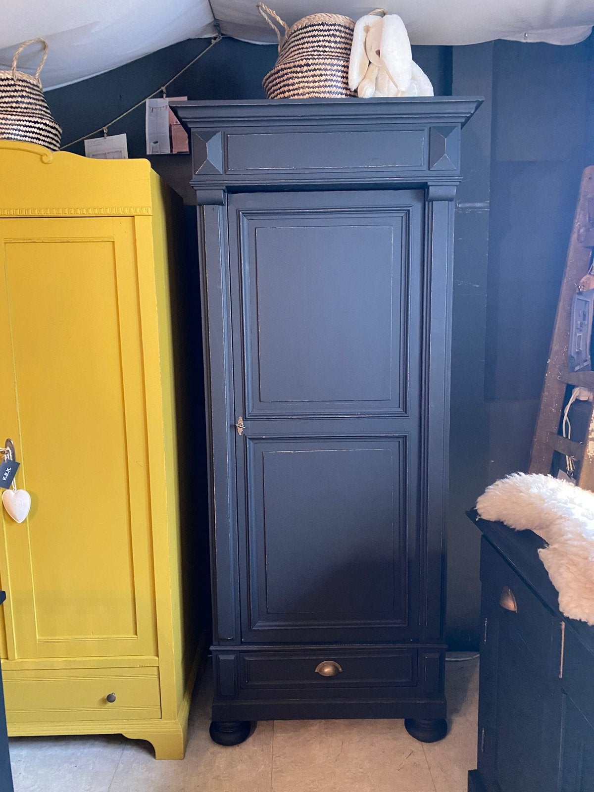 Brocante demontabele smalle 1 deurs kast Sam( hang/leg), 50 tot 70 cm, 105 cm of meer, Ophalen of Verzenden, 100 cm of meer