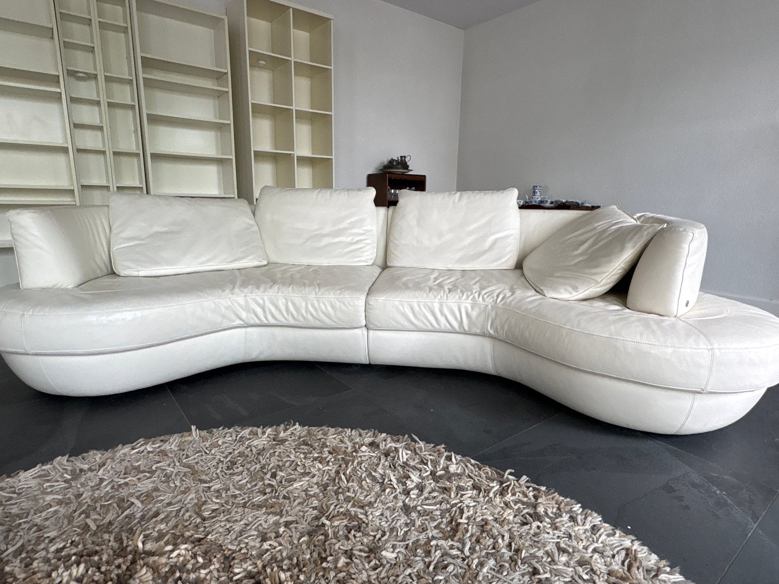 Witte leren Montel bank met gebruikerssporen, Ophalen, Gebruikt, 100 tot 125 cm, 300 cm of meer