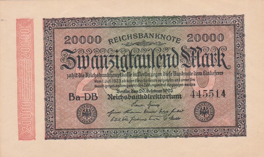 Bankbiljet van 20.000 Mark 1923, Weimarrepubliek, Postzegels en Munten, Ophalen of Verzenden, Duitsland, Los biljet
