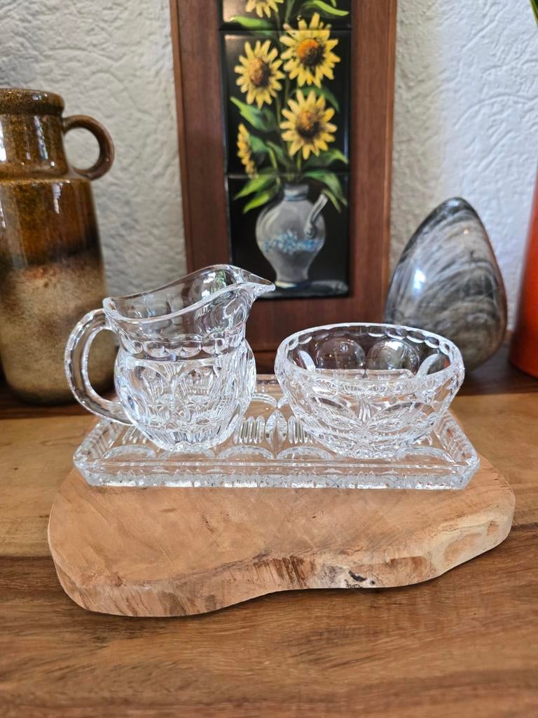 Vintage Beyer Bleikristall suiker & melk set – zwaar kristal, Antiek en Kunst, Ophalen of Verzenden