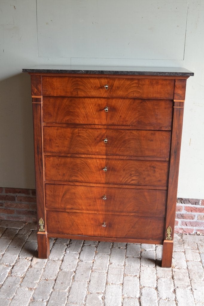 Prachtige antieke mahonie chiffoniere, ladekast met marmer., Antiek en Kunst, Verzenden