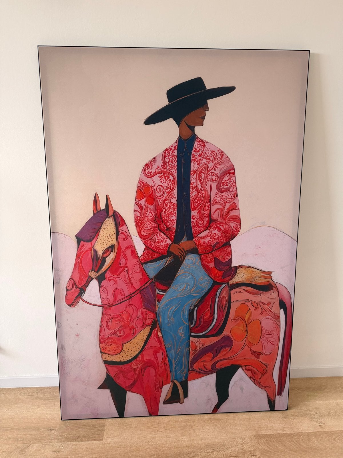 Modern schilderij: ruiter op paard, Ophalen, Figuren, Olieverf, Op houten frame