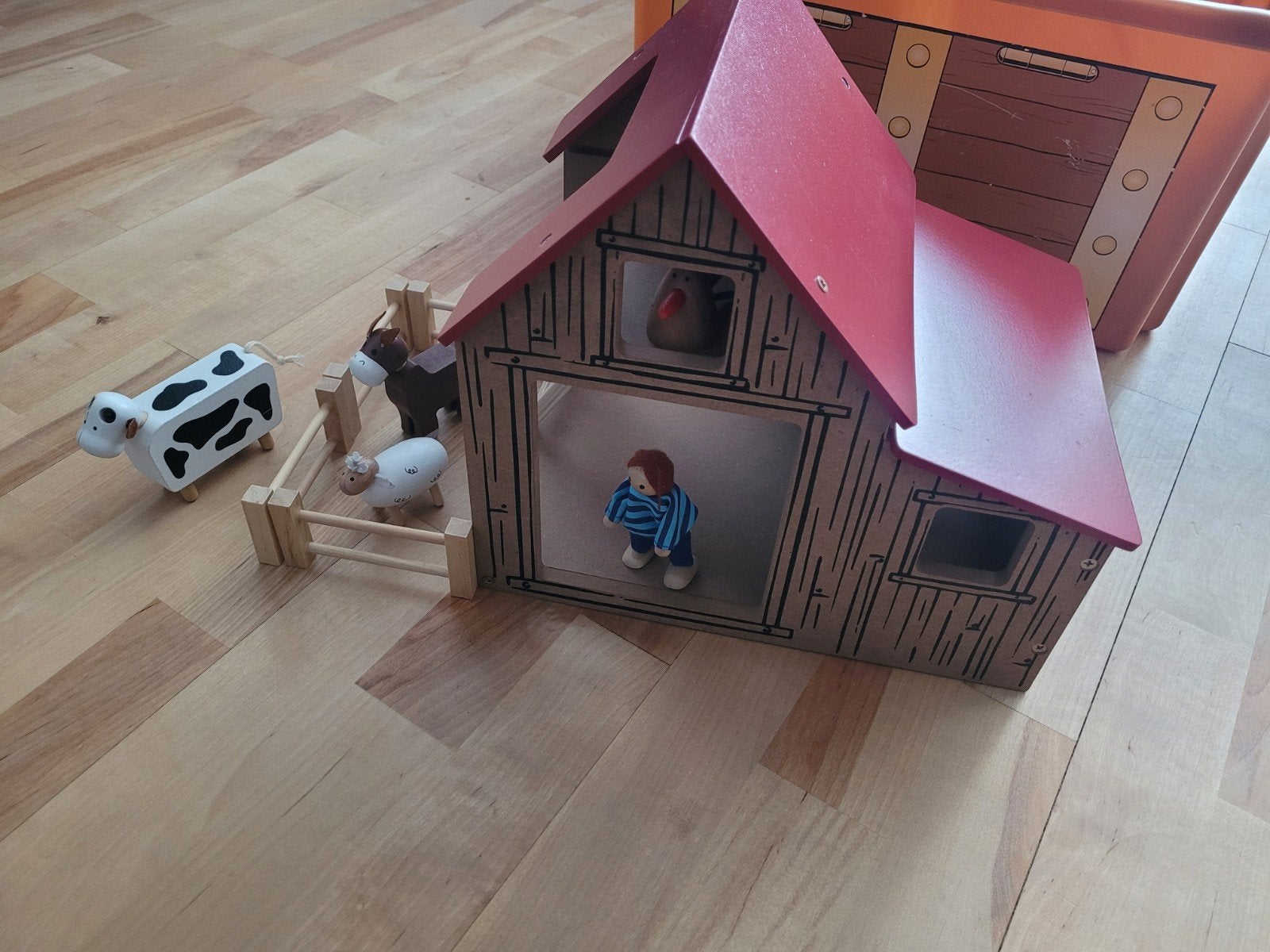 Houten boerderij met dieren en figuren, Kinderen en Baby's, Ophalen of Verzenden