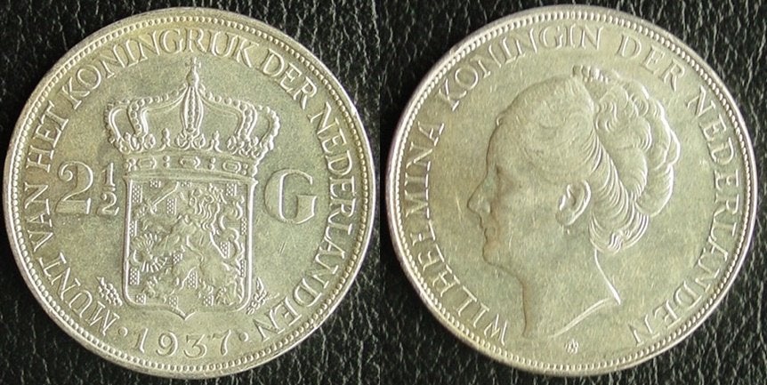 Rijksdaalder 1937 Wilhelmina zilver, Verzenden, Koningin Wilhelmina, 2½ gulden, Zilver
