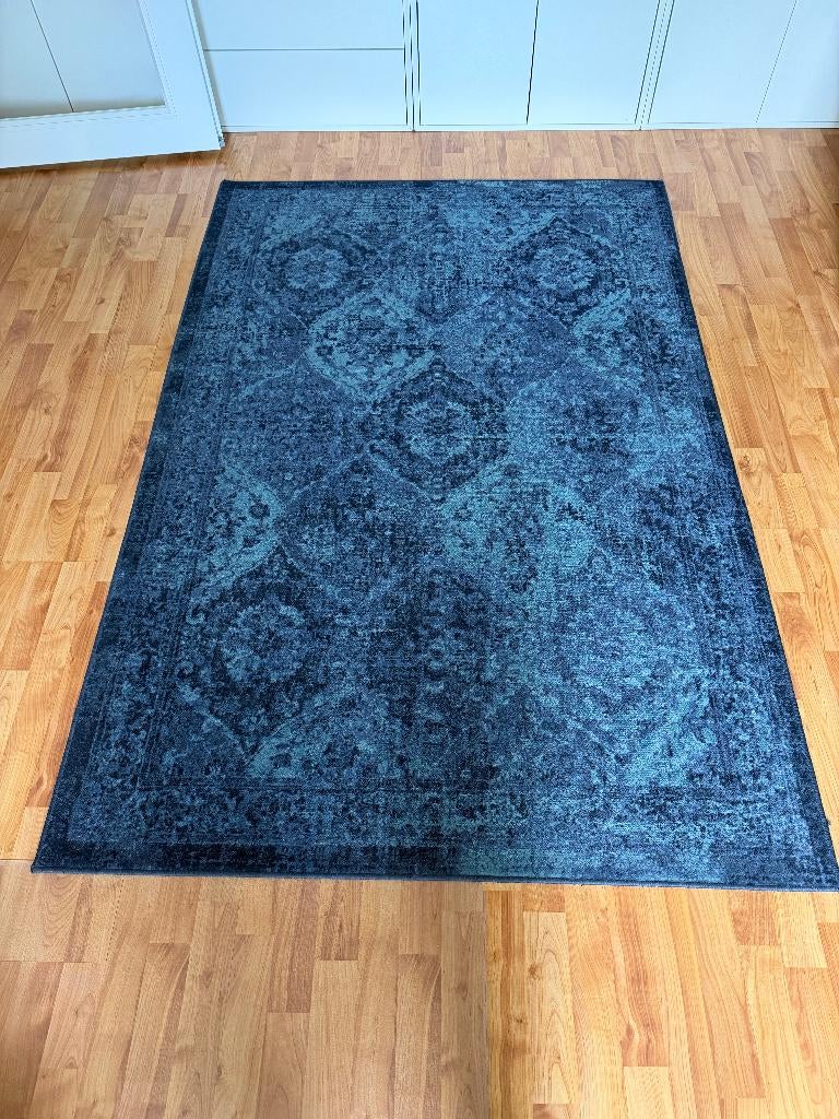 ikea blauw vloerkleed 195cmx131cm, laagpolig, Ophalen, 100 tot 150 cm, Blauw, Zo goed als nieuw