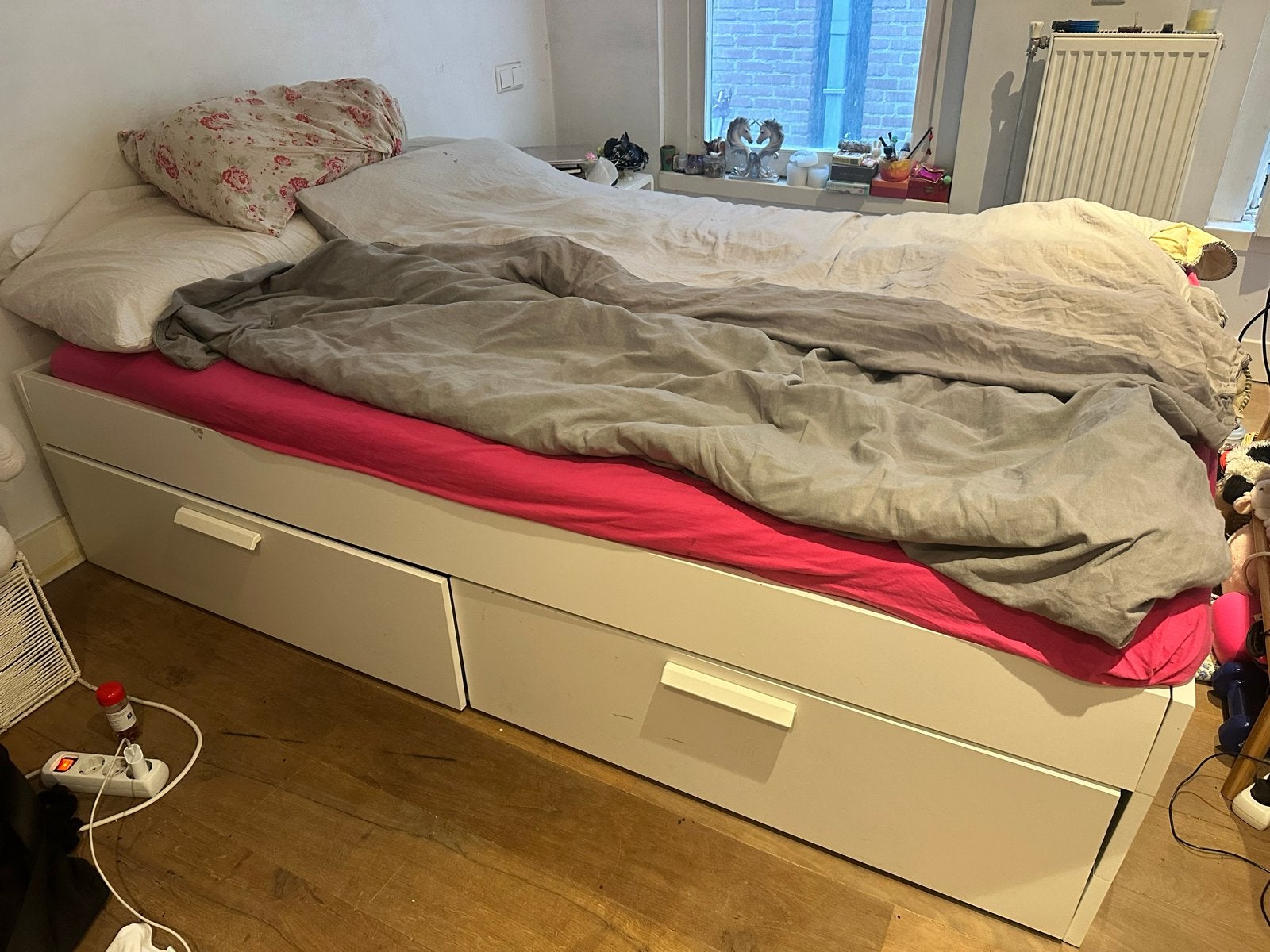BRIMNES Wit ikea bed met lades 140x200cm, Ophalen, Gebruikt, Eenpersoons, Wit