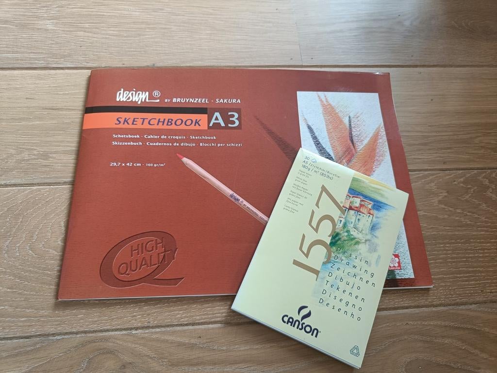 2x 6 potloden + Twee schetsblokken A3 en A5, Ophalen