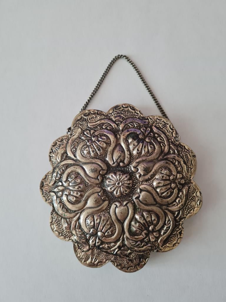 Antieke bruidsspiegel uit Turkije, Antiek en Kunst, Antiek | Spiegels, Ophalen, Rond, Minder dan 50 cm, Minder dan 100 cm