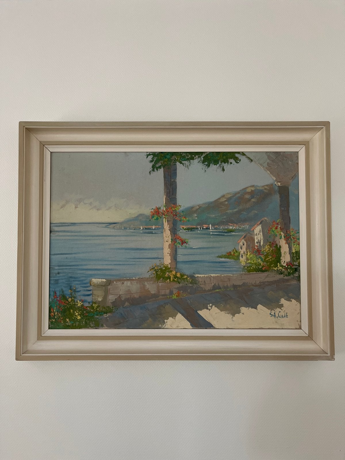 Schilderij: Mediterraan Landschap met Zeezicht, Antiek en Kunst, Kunst | Schilderijen | Klassiek, Ophalen, Doek, Realistisch, Gesigneerd