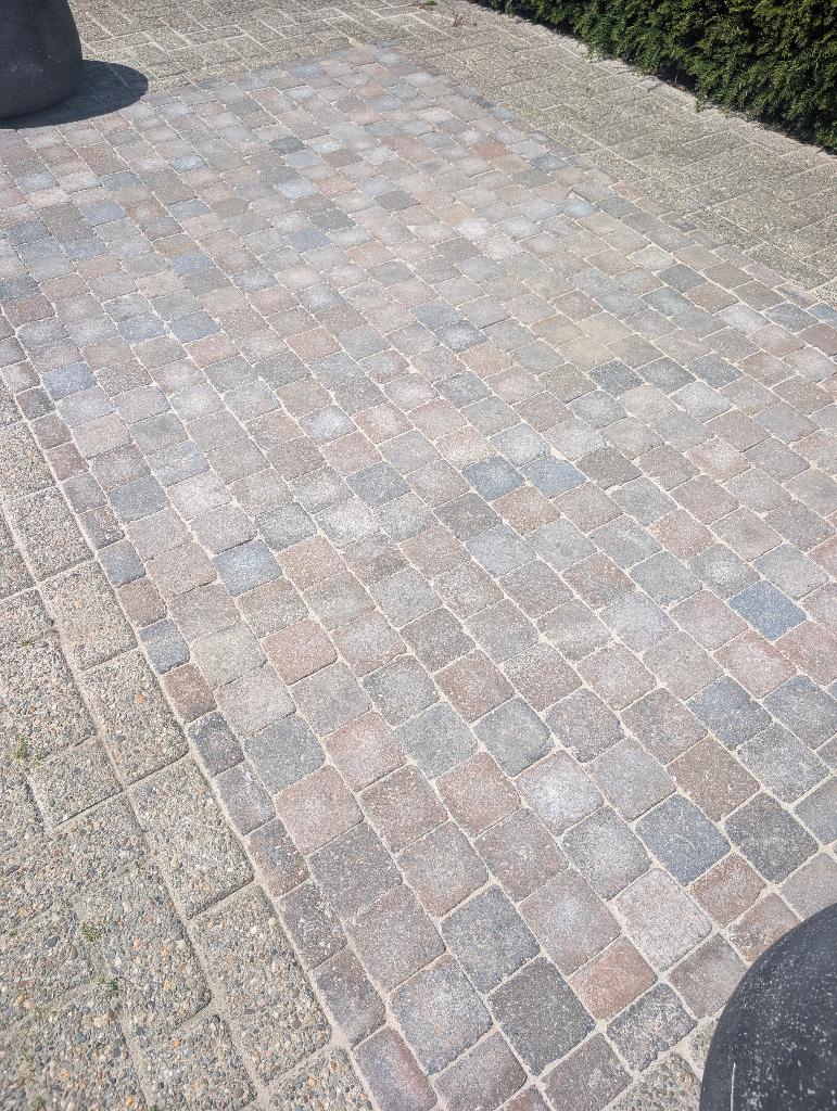 terras stenen Cobblestones rood grijs blauw GRATIS +/- 18m2, Tuin en Terras, Tegels en Klinkers, Ophalen, Overige materialen, Gebruikt