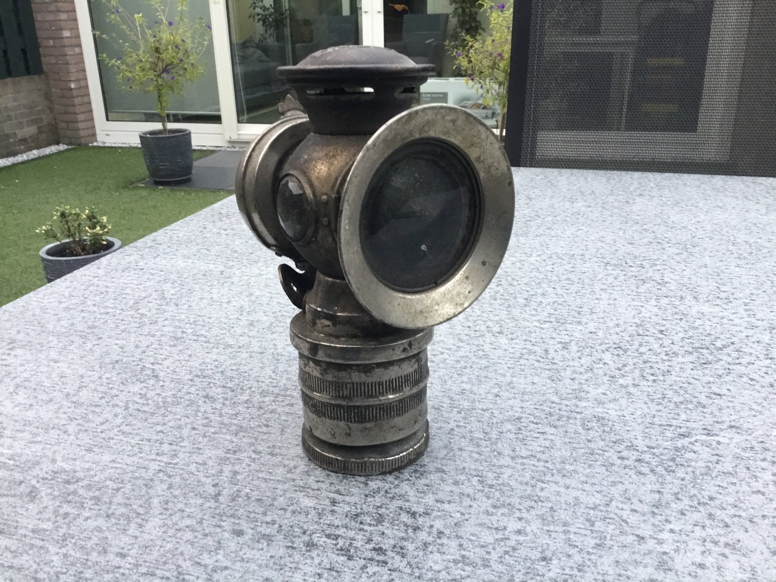 Oude Bauer carbiedlamp - Uniek verzamelobject met intact gla, Antiek en Kunst, Ophalen of Verzenden