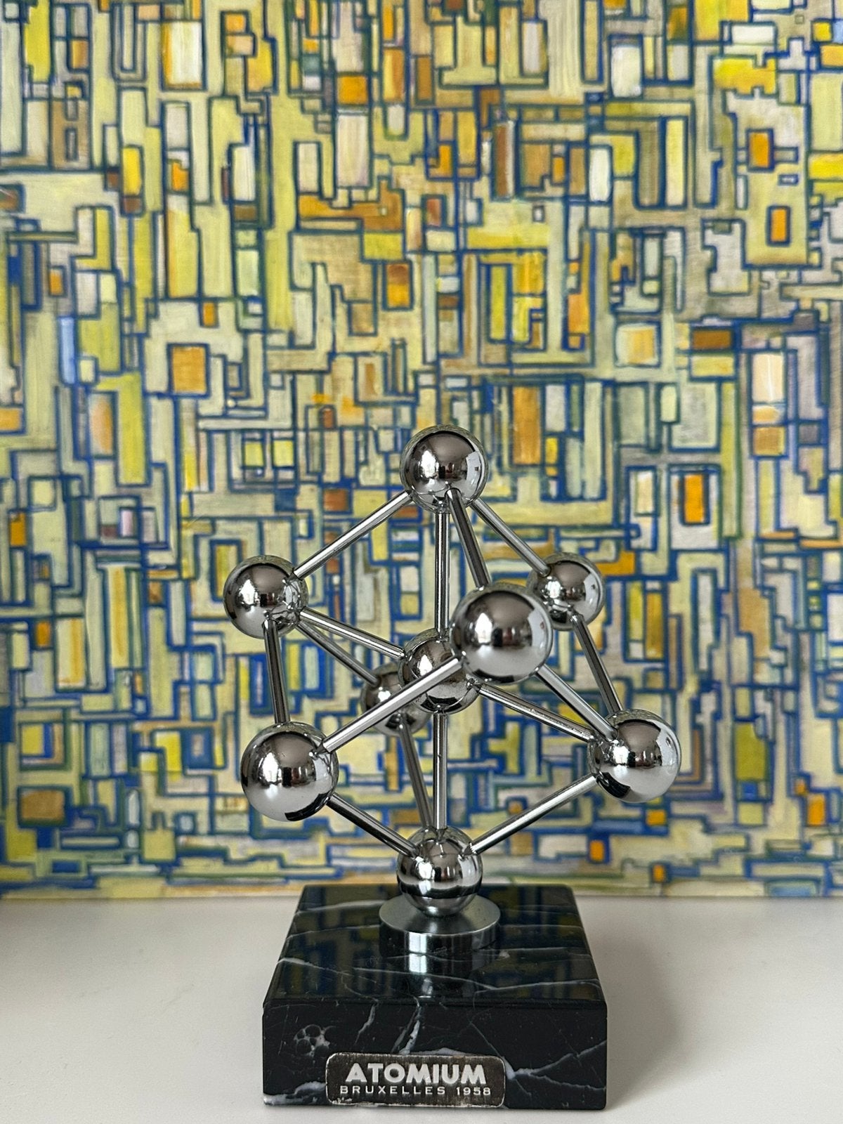 Vintage Atomium Brussel Model - Expo 1958 - Marmeren Voet, Antiek en Kunst, Ophalen of Verzenden