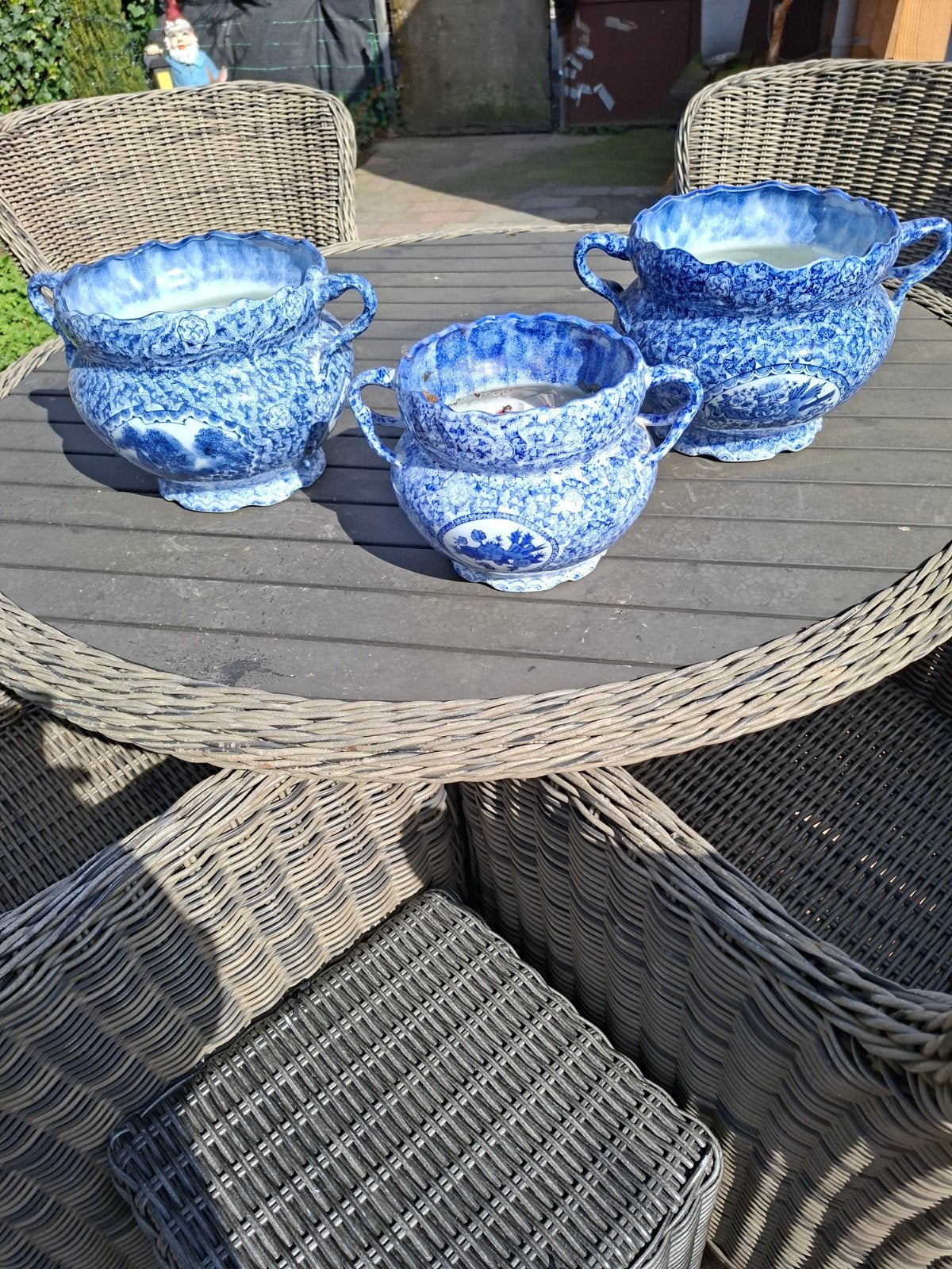 mooie bloempotten blauw 2 grote en 1 kleine, Antiek en Kunst, Ophalen of Verzenden