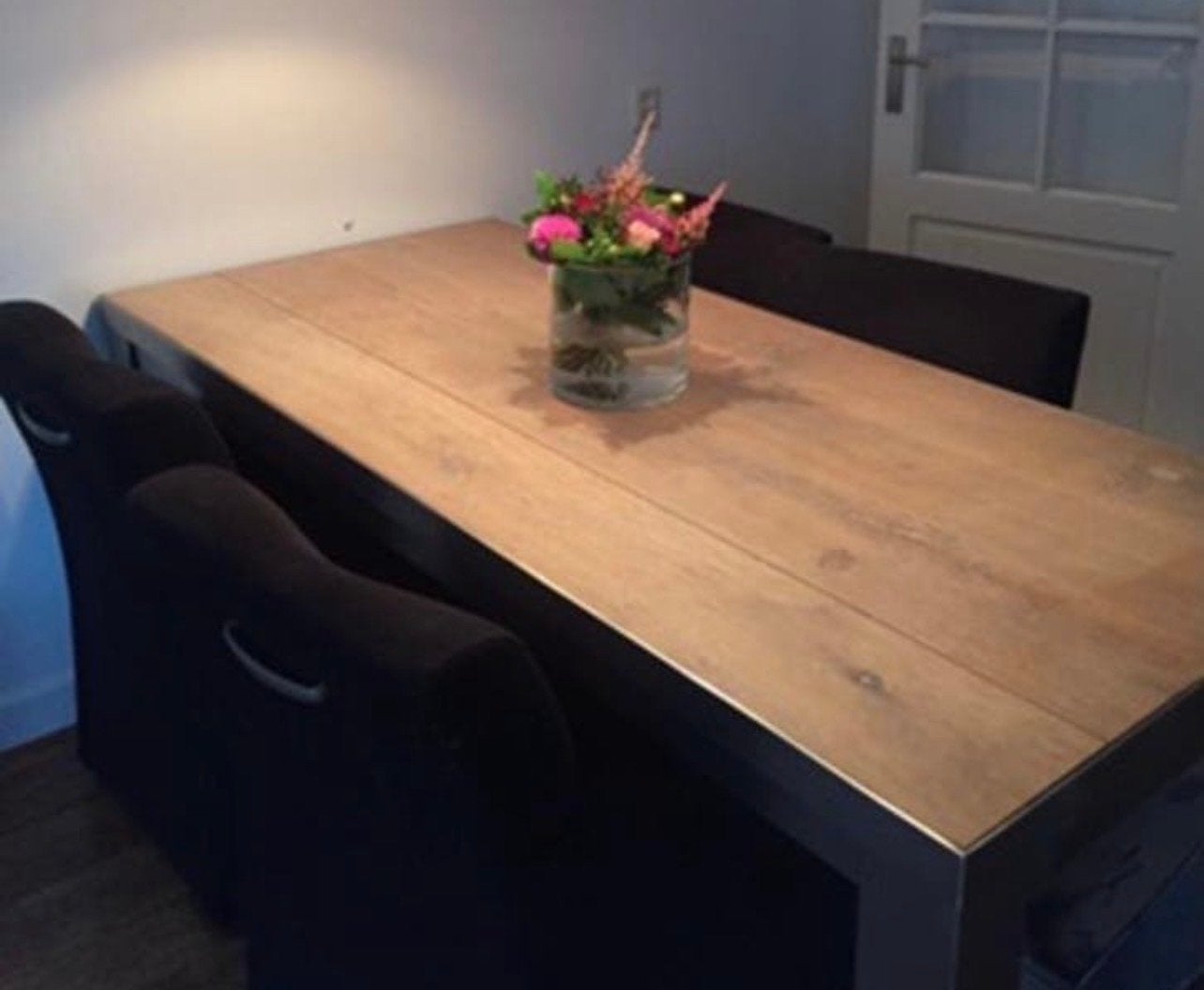 Buitentafel Eettafel met Metalen Onderstel rvs, Ophalen, Gebruikt, Rechthoekig