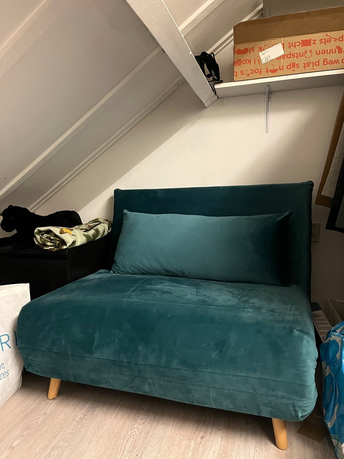 Slaapbank / Fauteuil - blauw groen, Ophalen, Gebruikt, Blauw, 190 cm of minder