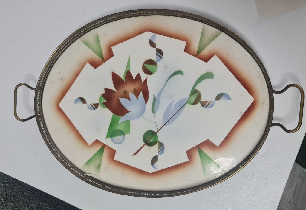 Art deco dienblad jaren 30 duits bauhaus spritzdecor, Ophalen of Verzenden