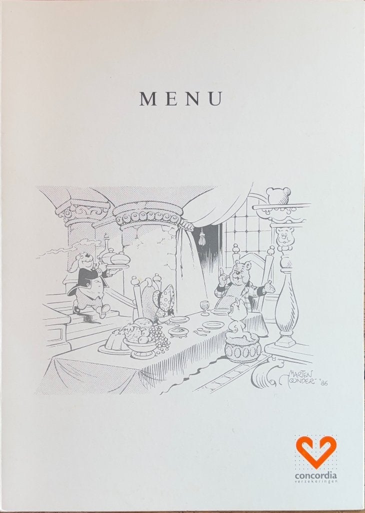 Menukaart Concordia [‘s-Gravenhage], Ophalen of Verzenden, Olivier B, Bommel en Tom Poes, Nieuw, Gebruiksvoorwerp