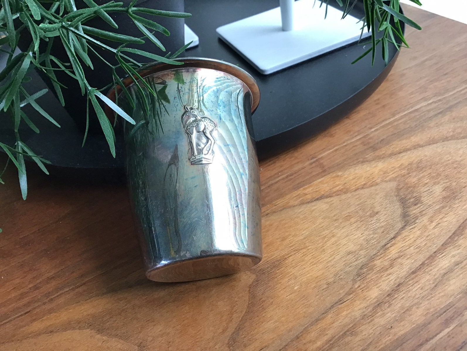 ZILFA PLEET BEKER MET HERTJE, SILVER PLATED, POETSBEURTJE?, Antiek en Kunst, Ophalen of Verzenden