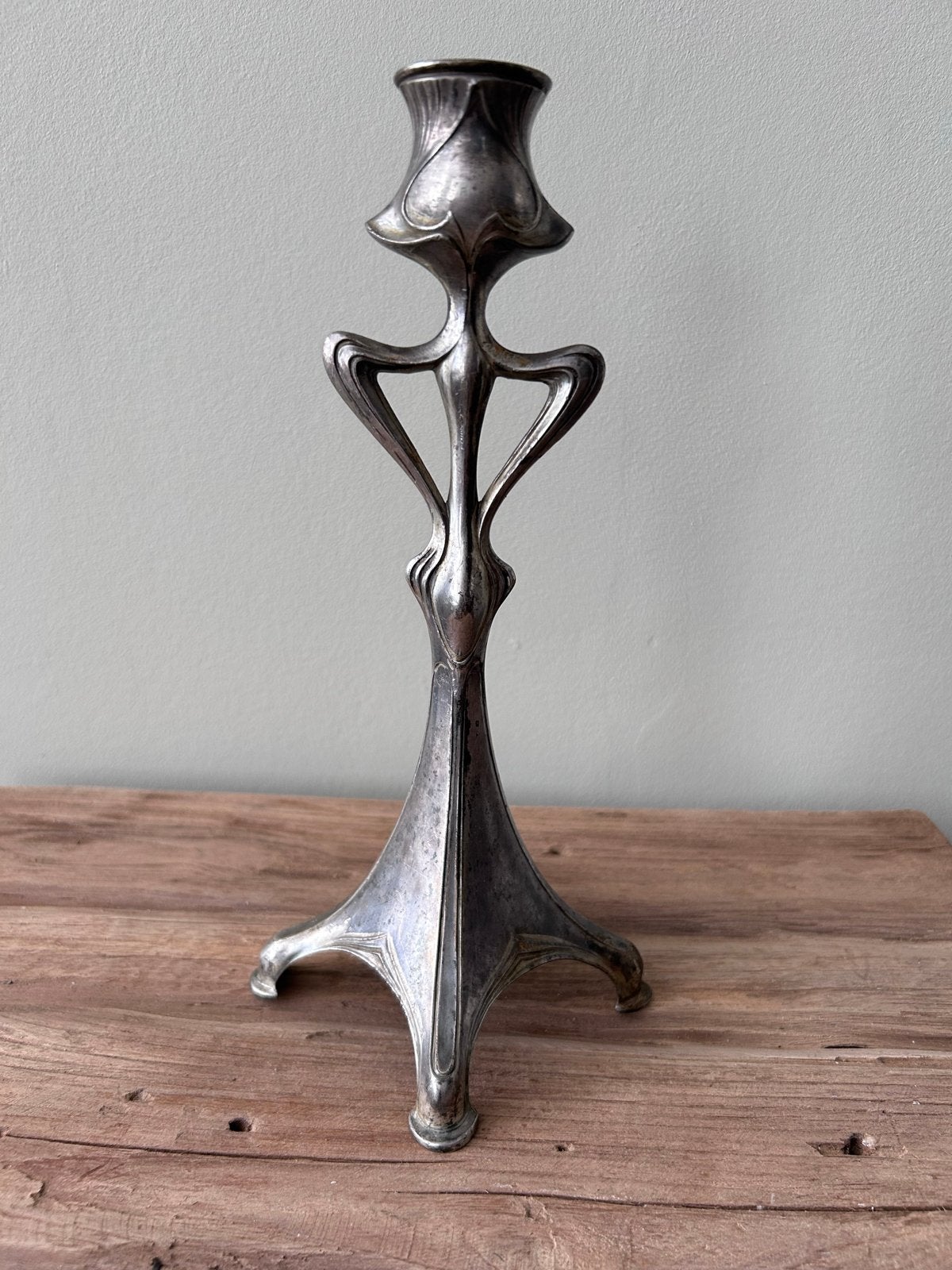 Antieke Jugendstil Tinnen Kandelaar WMF Albert Mayer, Antiek en Kunst, Ophalen of Verzenden, Overige materialen