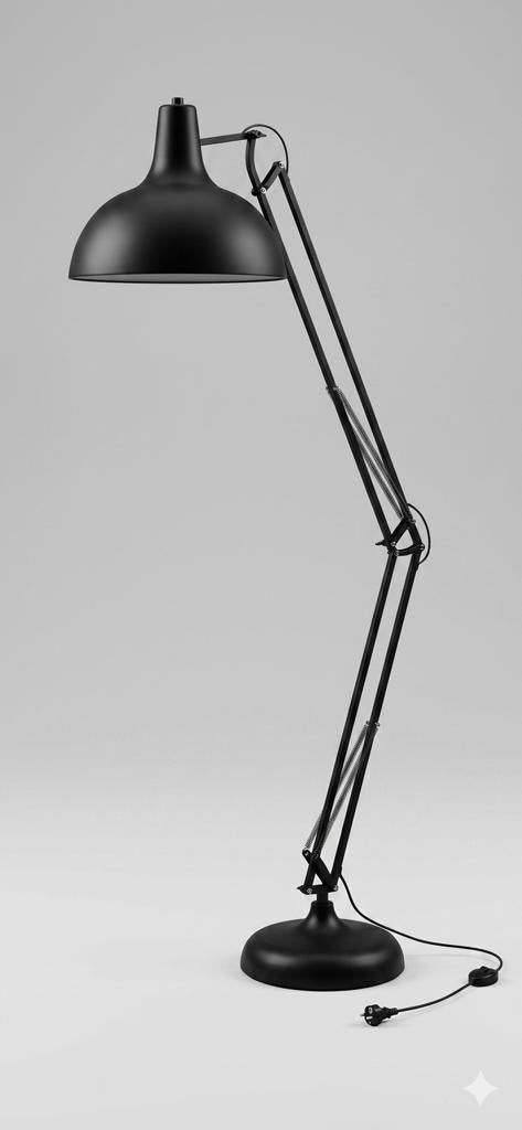 Grote zwarte vloerlamp met verstelbare arm, Ophalen, Modern, Industrieel, Zo goed als nieuw, Metaal