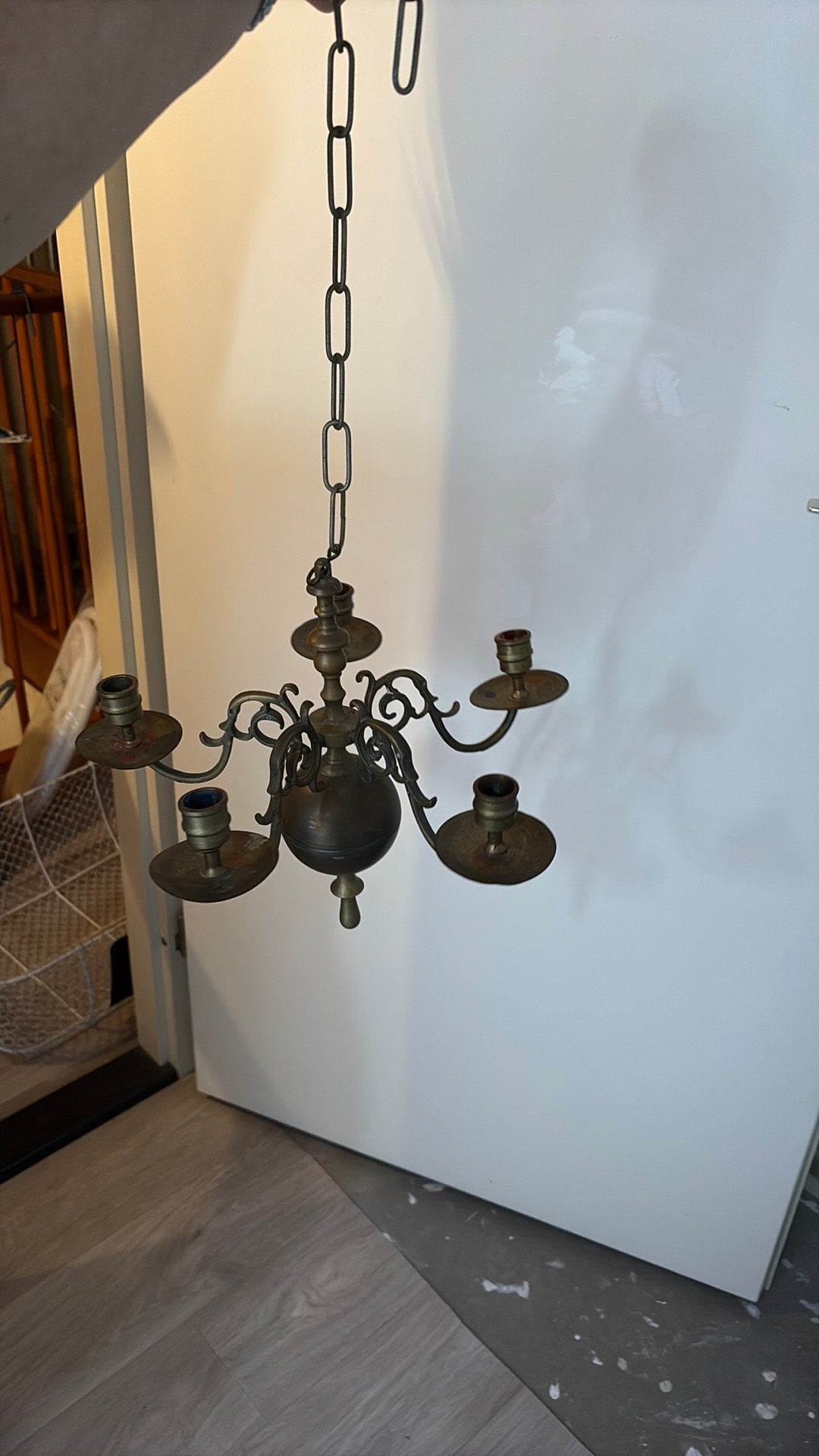 (koperen?) kaarsenkandelaar, Huis en Inrichting, Lampen | Kroonluchters, Ophalen, Gebruikt