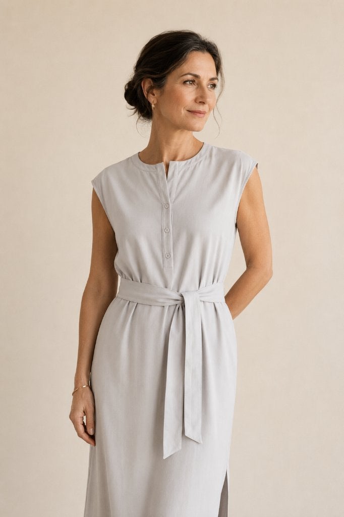 Max Mara Leisure maxi jurk M zilvergrijs travel stof zomer, Maat 38/40 (M), Verzenden, Max Mara, Zo goed als nieuw