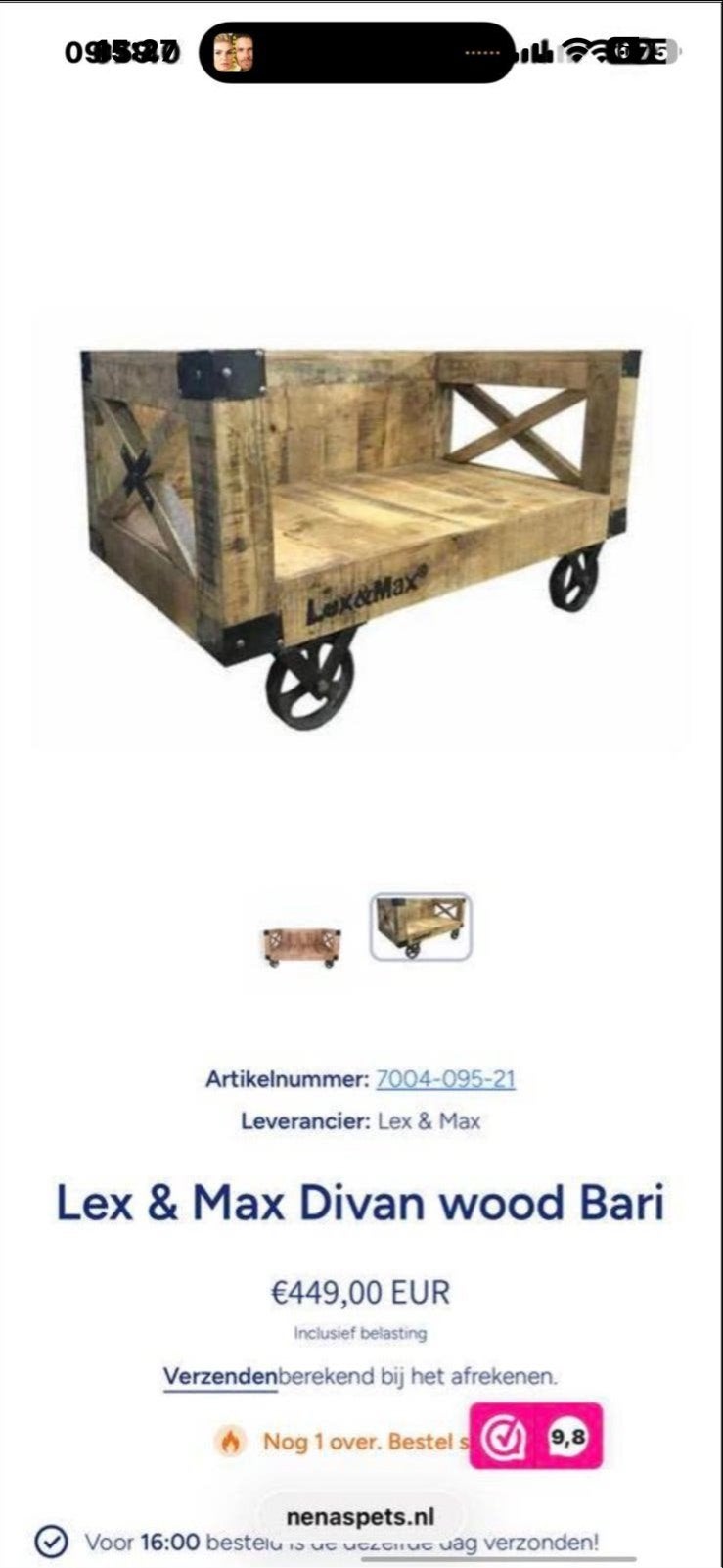 Lex & Max Divan wood Bari hondenbank, Ophalen, Gebruikt, Eenpersoons, 150 tot 200 cm
