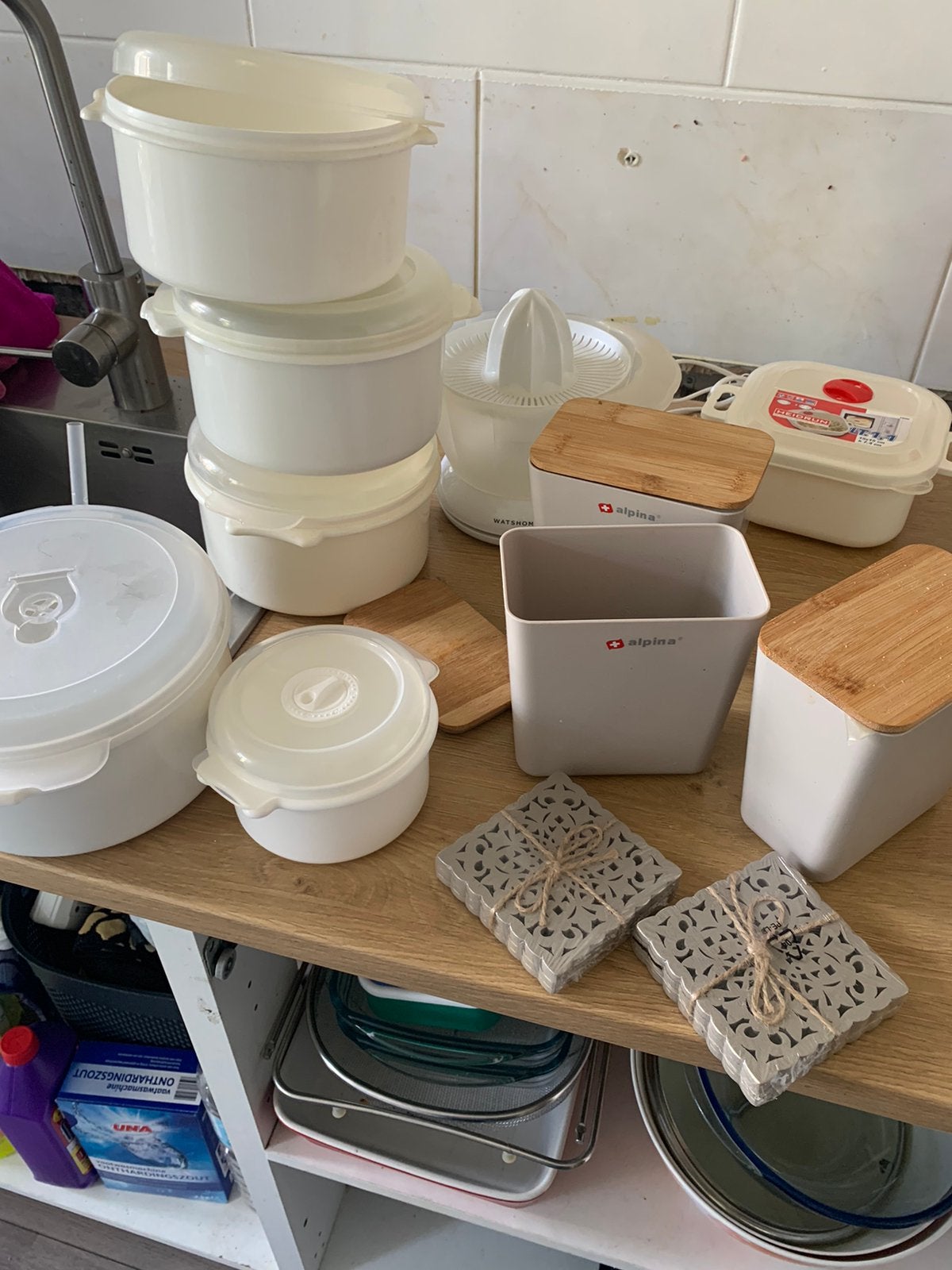 Glazen opbergbakjes, Voorraadpot, Ophalen of Verzenden, Gebruikt, Glas