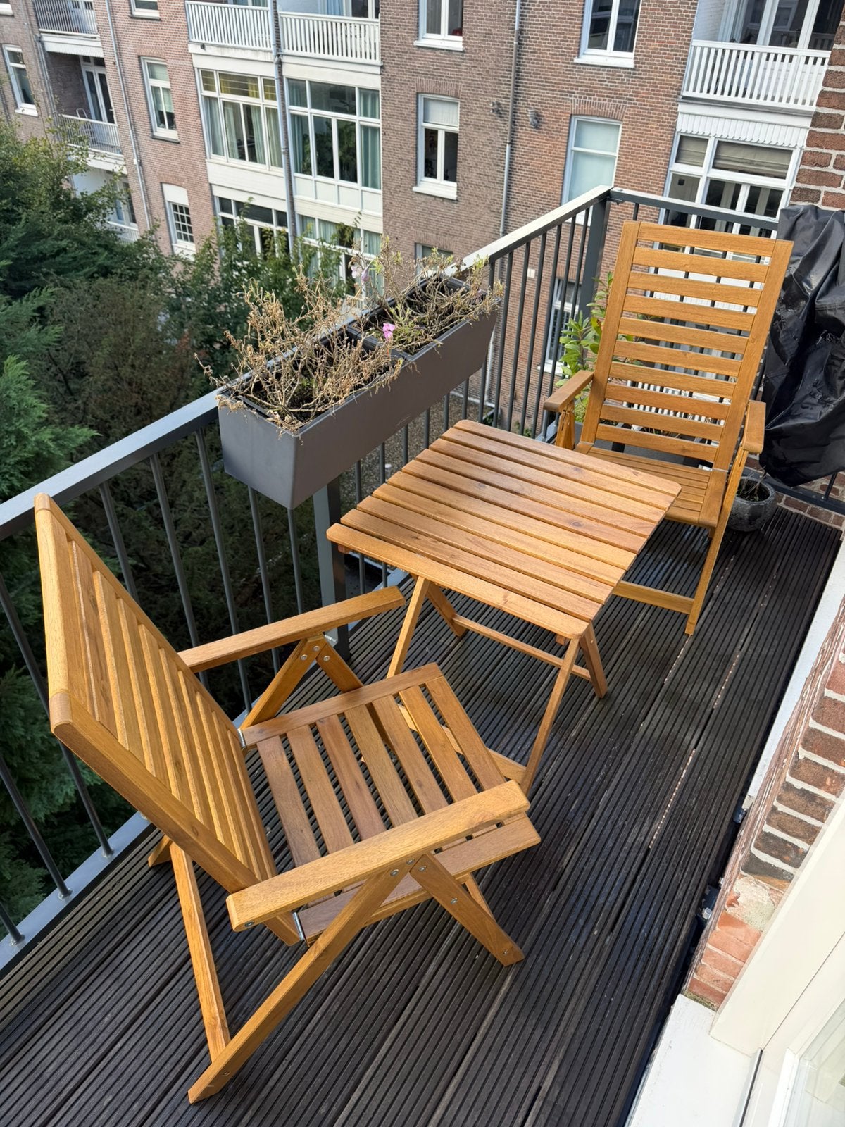 IKEA NÄMMARÖ balkonset –2 verstelbare stoelen+tafel +kussens, Tuin en Terras, Ophalen, Zo goed als nieuw, Hout