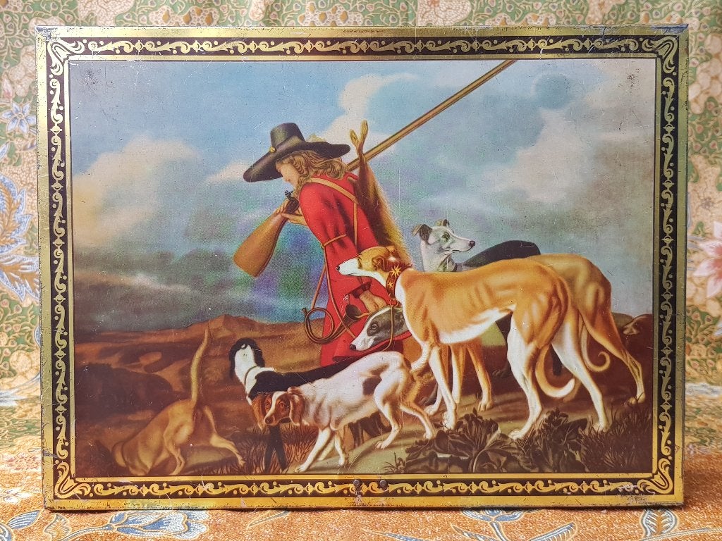 Mooi oud vintage koekjesblik uit Engeland met vossenjacht., Ophalen of Verzenden