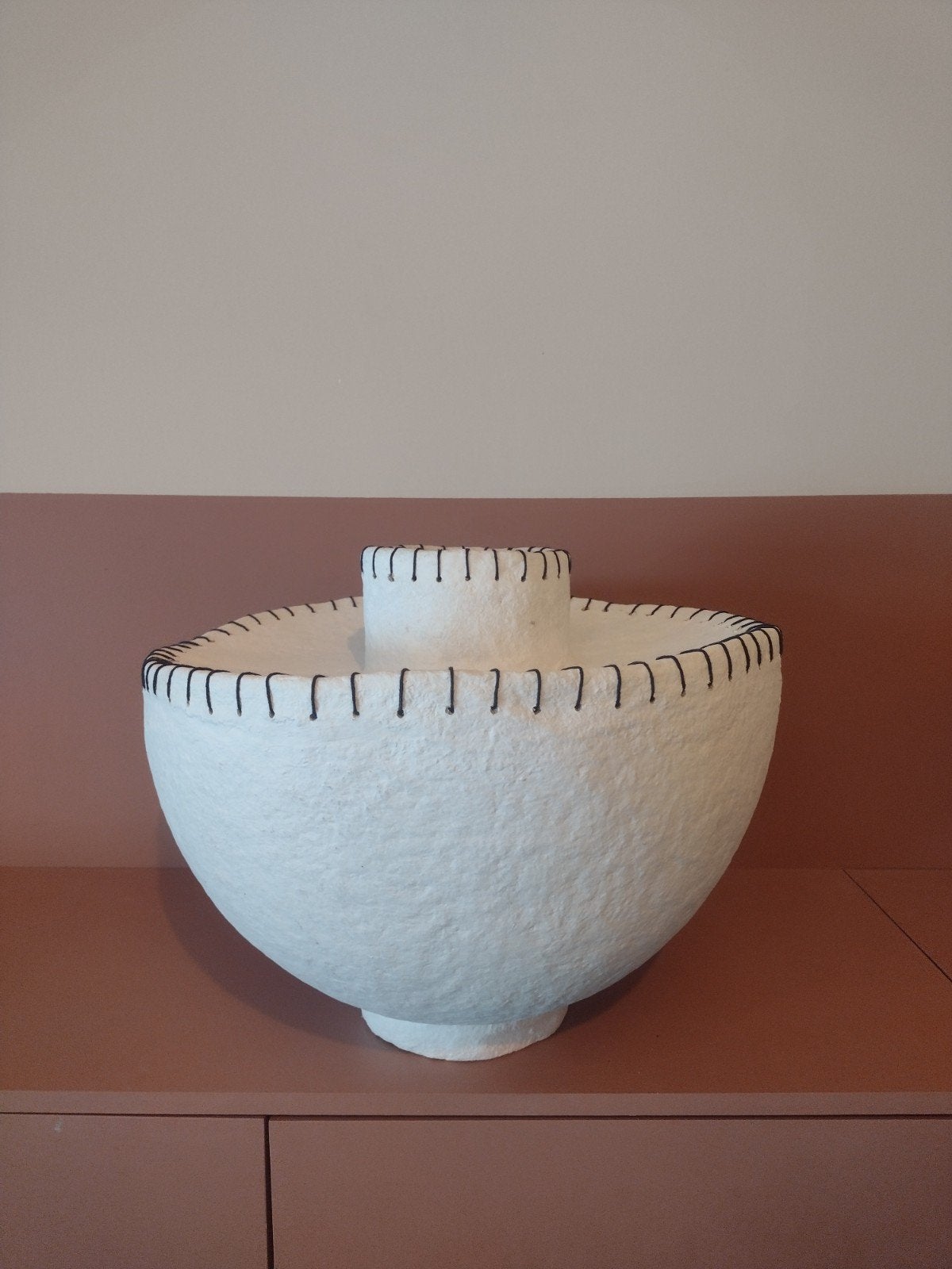 Vaas van papier-maché, 31 cm, Handgemaakt, Wit, Nieuw