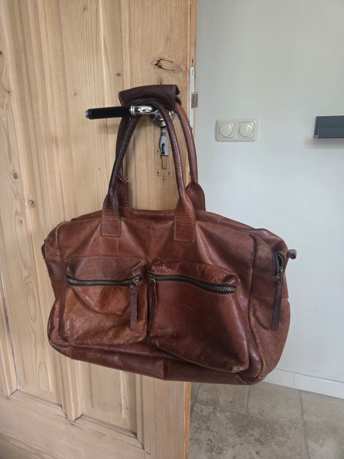 Cowboysbag leren handtas bruin, Sieraden, Tassen en Uiterlijk, Tassen | Damestassen, Ophalen of Verzenden, Gebruikt, Bruin, Handtas