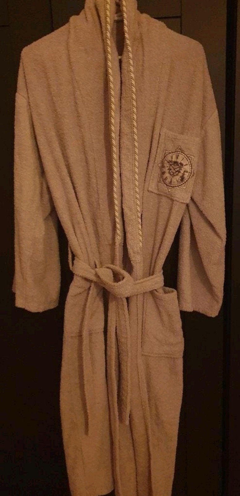 ENKEL GEWASSEN! Badjas beige taupe one size dames, Kleding | Dames, Huispakken, Ophalen of Verzenden, Zo goed als nieuw, Maat 42/44 (L)