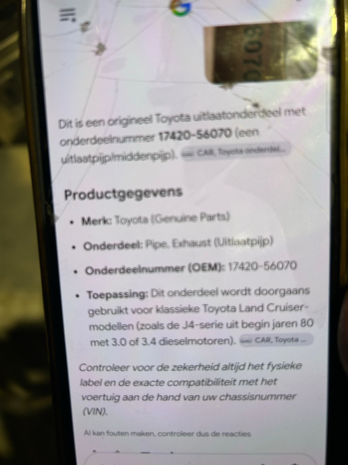 Originele Toyota Land Cruiser uitlaatpijp 17420-56070, Ophalen, Gebruikt, Toyota