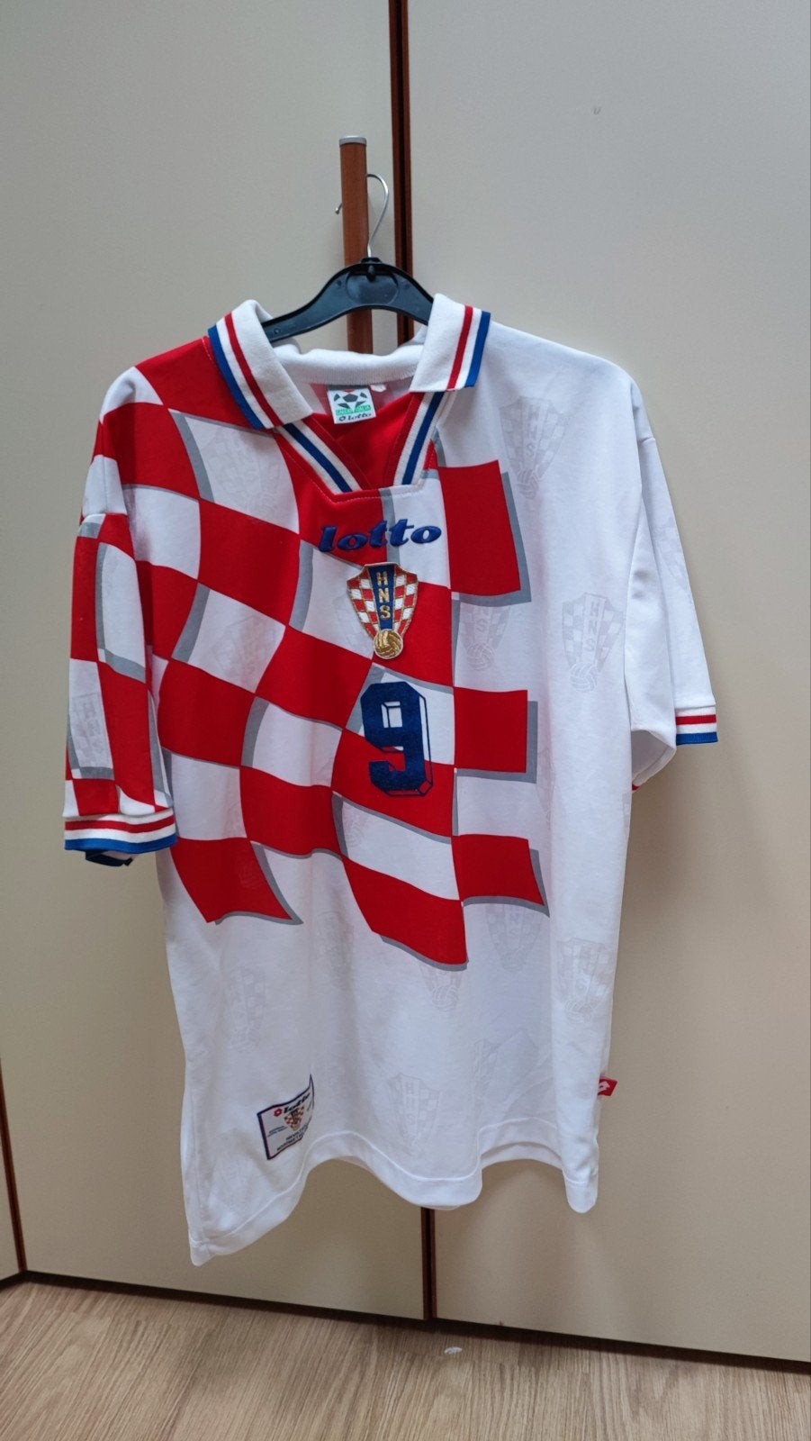 Kroatië Voetbalshirt WK 1998 Šuker 9 Lotto Maat L, Ophalen of Verzenden, Gebruikt, Shirt