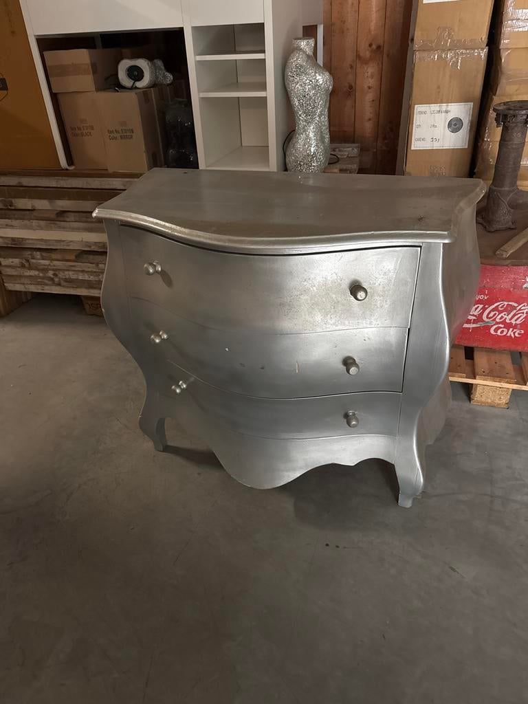 Buikkast commode 3-laden zilver, Huis en Inrichting, Kasten | Ladekasten, Gebruikt, Minder dan 100 cm, 100 tot 150 cm, 50 tot 75 cm