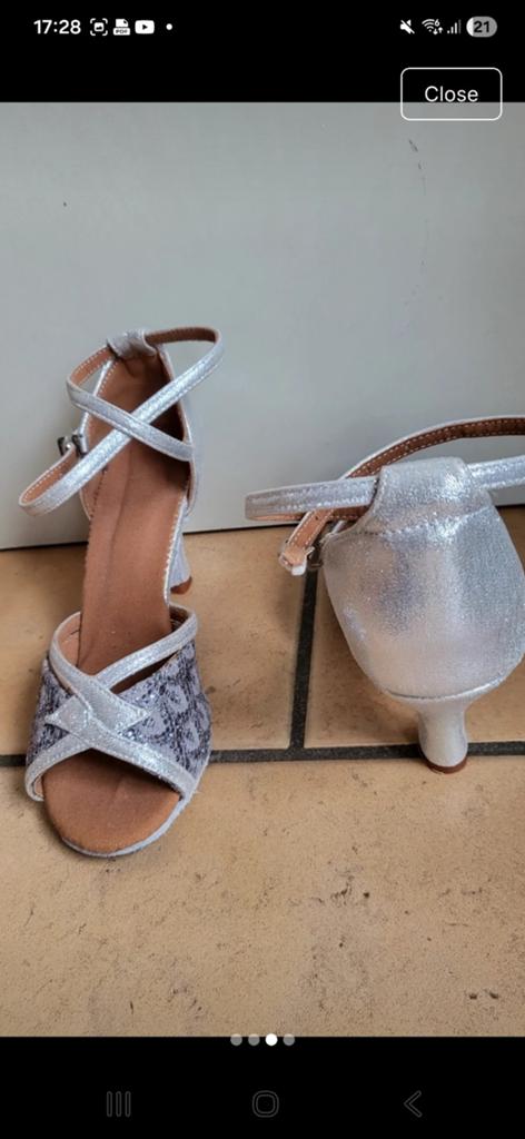 Zilverkleurige dansschoenen met hak 36/37, Sport en Fitness, Dansen, Ophalen of Verzenden, Gebruikt, Schoenen