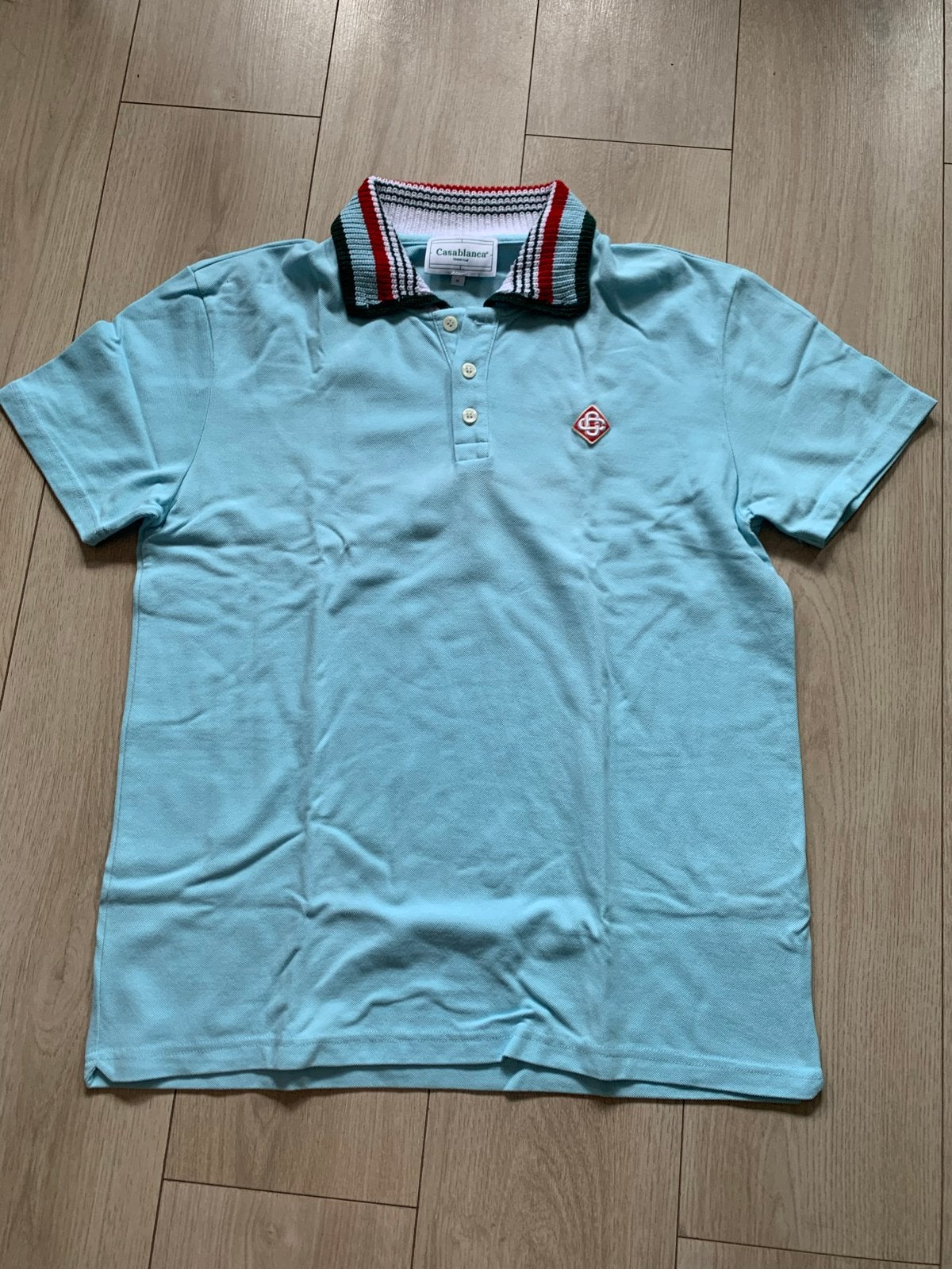 Lichtblauwe polo met gebreide kraag, Kleding | Heren, Polo's, Ophalen of Verzenden, Nieuw, Maat 52/54 (L), Blauw