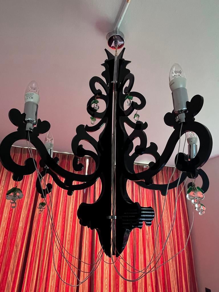 Zwarte Kroonluchter met 5 Lichtpunten, Ophalen of Verzenden, Gebruikt, Kunststof