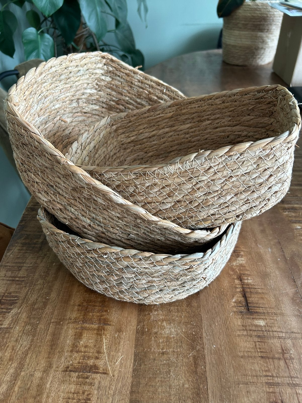 3 gevlochten mandjes - ideaal voor decoratie of bruiloft, Gevlochten, Mand, Ophalen of Verzenden, Zo goed als nieuw