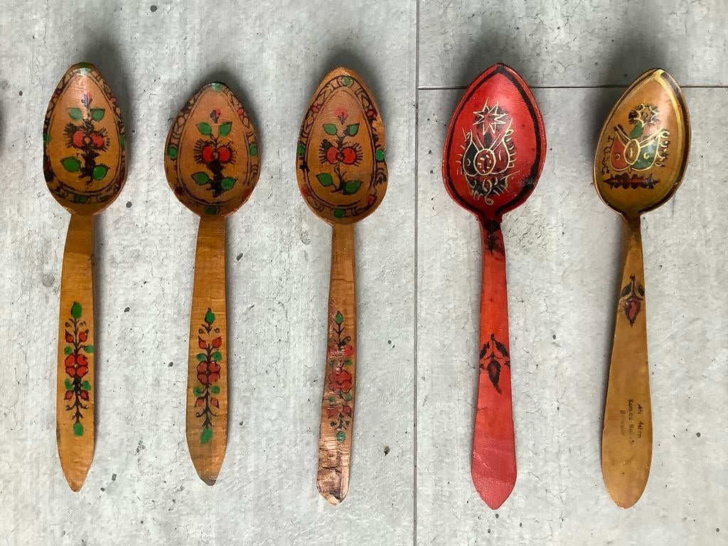 Traditionele handbeschilderde lepels uit Anatolië, Ophalen of Verzenden, Gebruikt, Hout, Los bestek