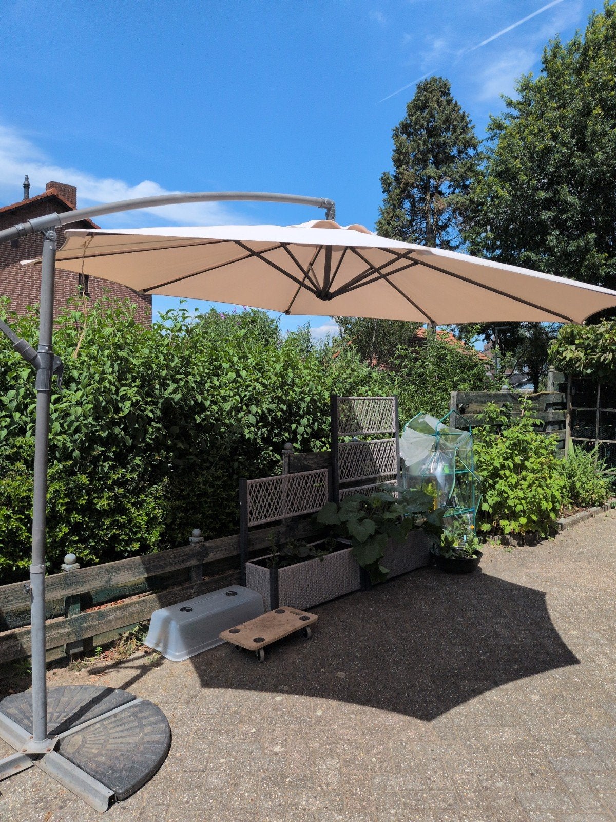 Hangparasol, beige, 3x3, Tuin en Terras, Parasols, Ophalen, Zo goed als nieuw, Zweefparasol