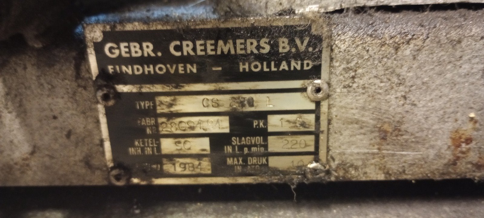 Gebruikte Creemers Compressor CS 270-1 (1984), Ophalen, Gebruikt, 6 tot 10 bar, 25 tot 100 liter