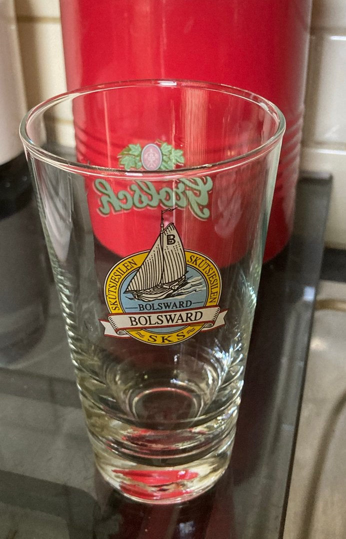 Grolsch bierglas met Bolsward Skutsjesilen opdruk, Ophalen of Verzenden, Zo goed als nieuw