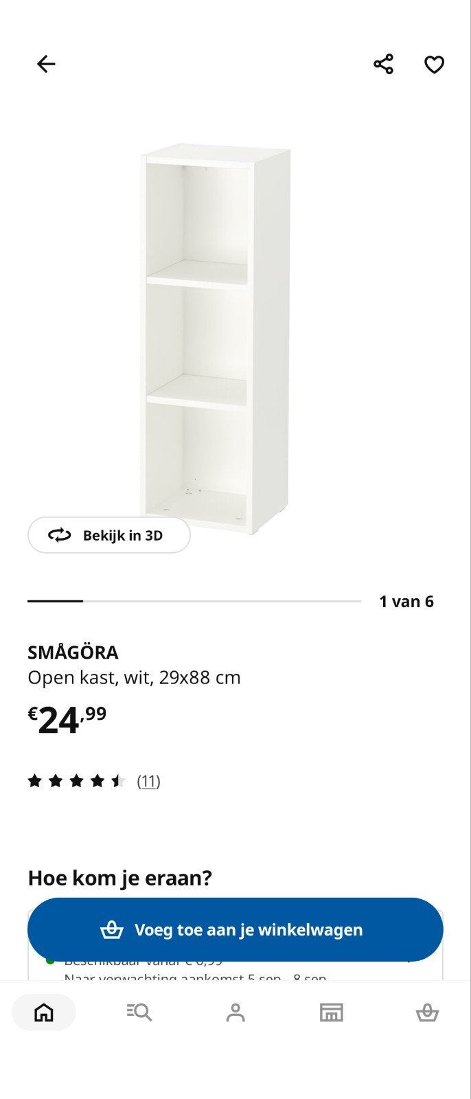 ikea SMÅGÖRA Open kast, wit, 29x88 cm, Ophalen