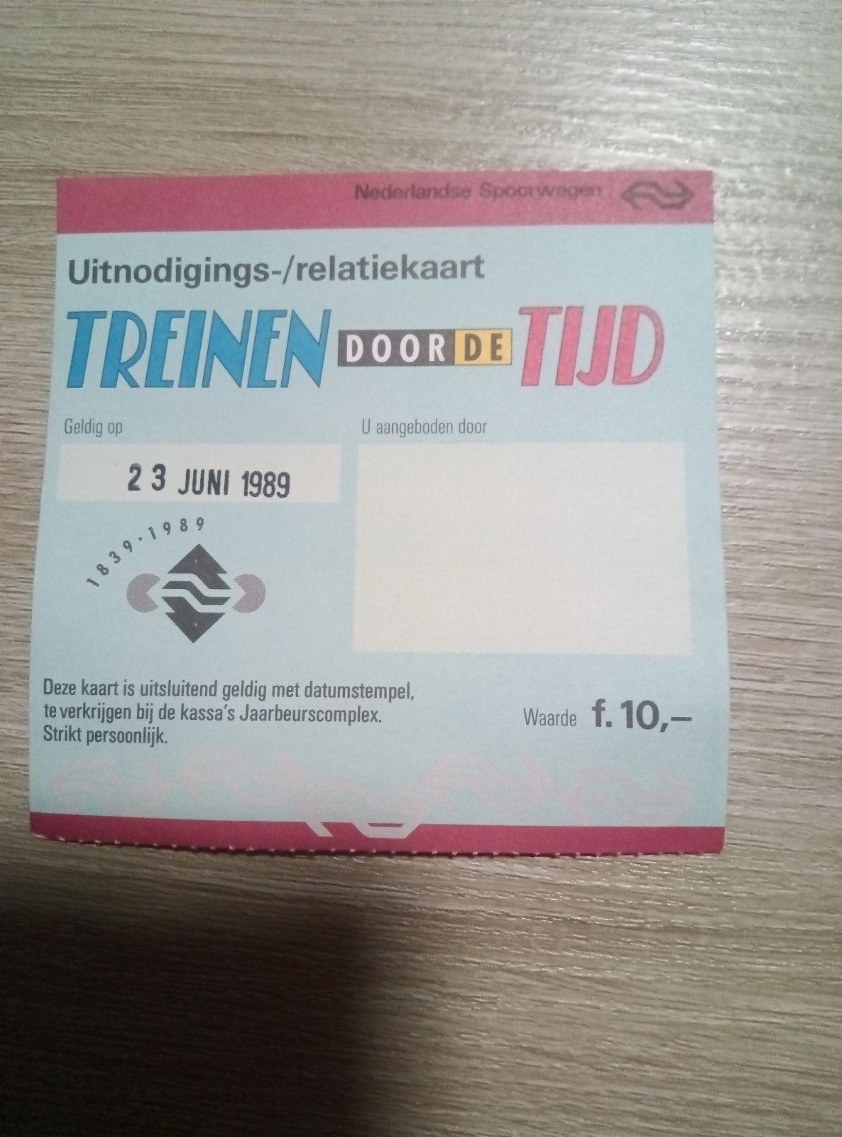 NS Uitnodigings-/relatiekaart Treinen door de Tijd 1989, Verzamelen, Ophalen of Verzenden, Gebruikt, Trein, Kaart of Prent