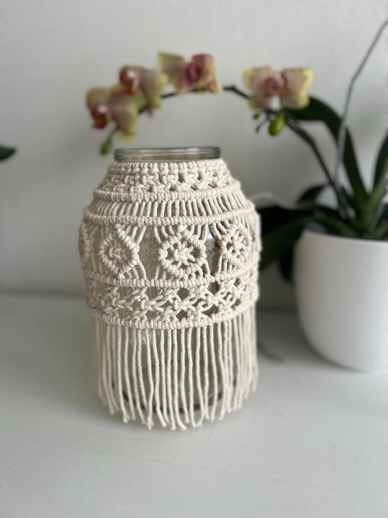 Handgemaakte Macramé Vaas/Lantaarn, Overige materialen, Overige kleuren, Ophalen of Verzenden, Zo goed als nieuw
