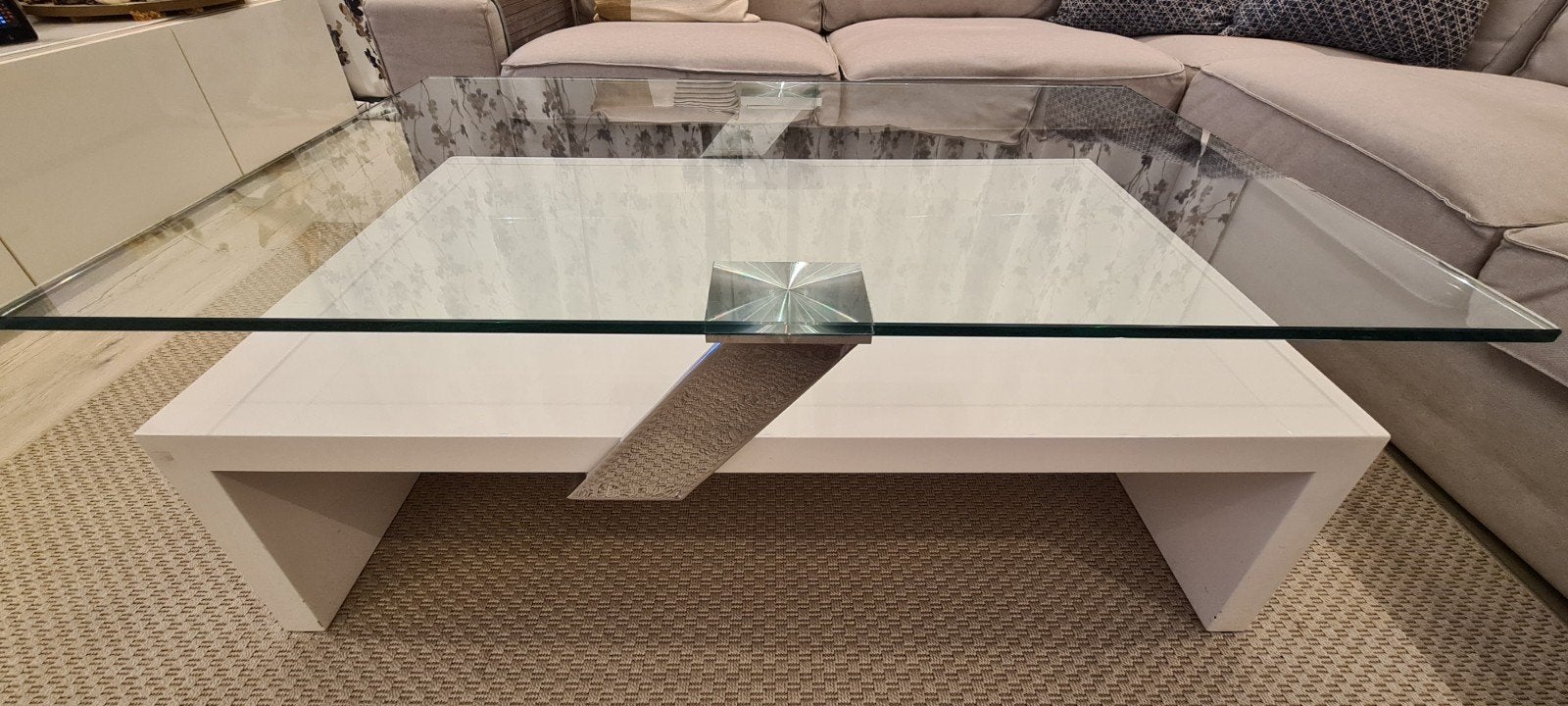 Hoogwaardige design salontafel, hoogglans, met schuifglas, Ophalen