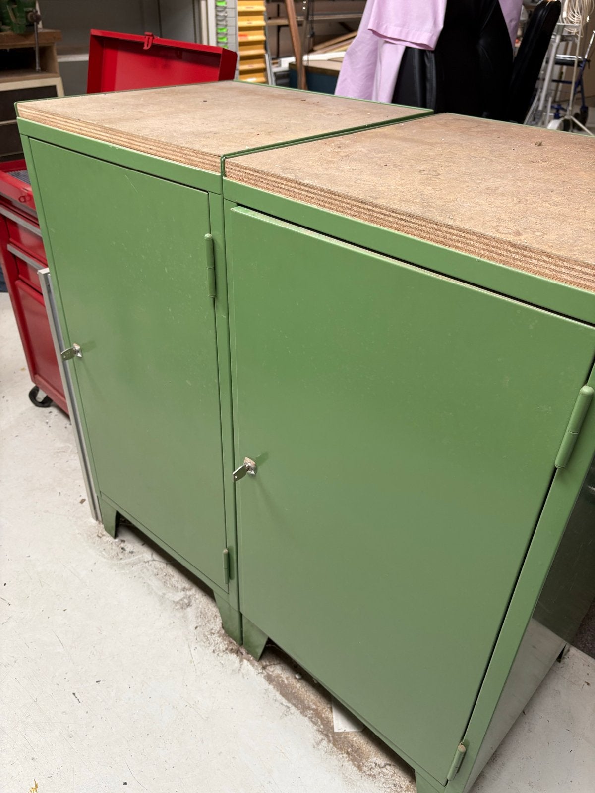 Stevige groene gereedschapskasten met houten blad, Ophalen, Gebruikt